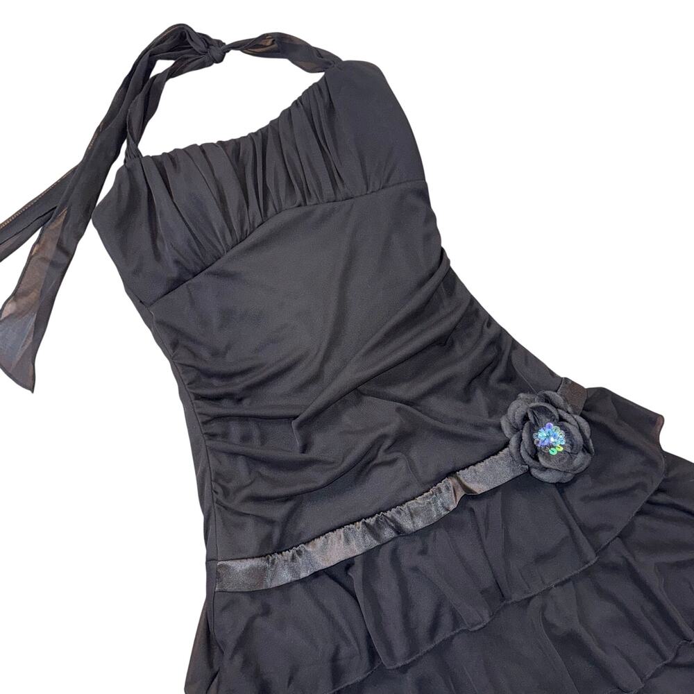 Vintage Y2K Ruby Rox Black Halter Ruffle Mini Dress Size L